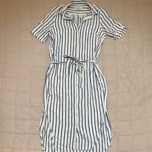 Trovata Navy and White Striped Midi Dress